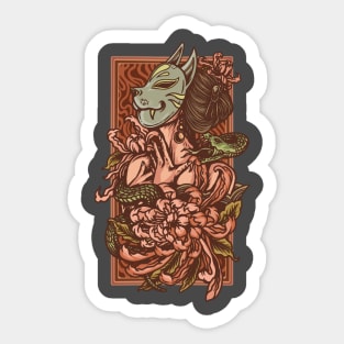 Geisha With Kitsune Mask Sticker